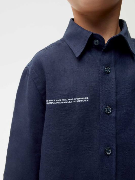 aloe lněná košile s dlouhým rukávem R6FH588 námořnická modrá oblečení Pangaia děti