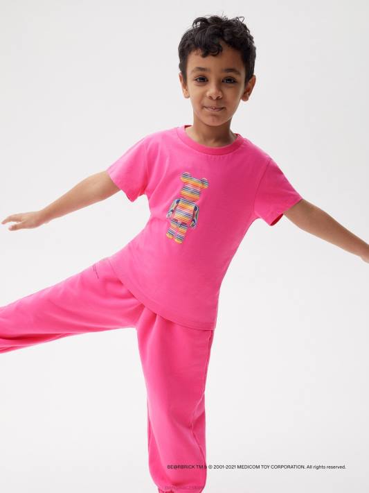 x tričko haroshi be@rbrick R6FH582 plameňák růžový oblečení Pangaia děti