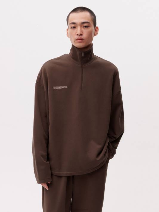 mikina pprmint s polovičním zipem R6FH511 kaštanově hnědá oblečení Pangaia muži