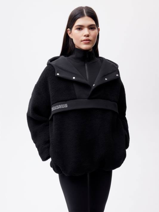 bunda s polovičním zipem z recyklované vlny R6FH448 Černá oblečení Pangaia ženy