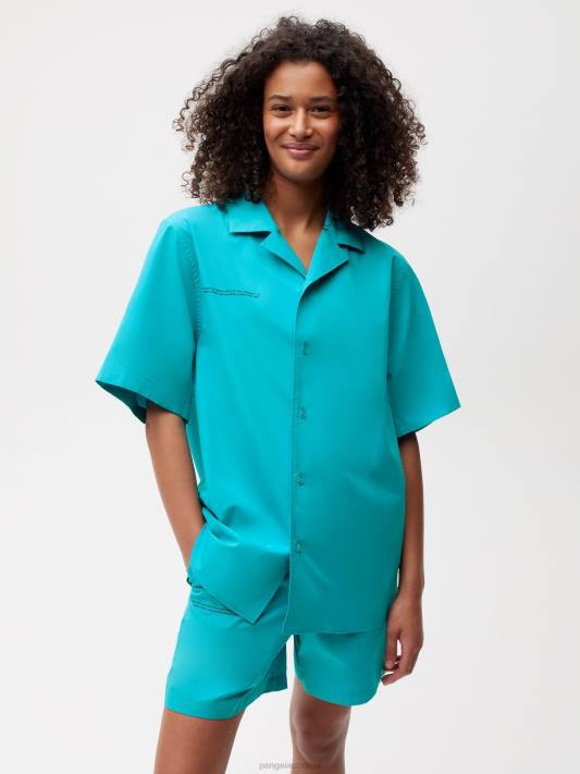 popelínová košile s krátkým rukávem z organické bavlny R6FH393 paví modrá oblečení Pangaia ženy