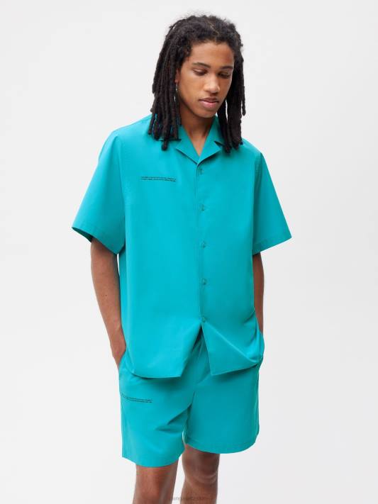 popelínová košile s krátkým rukávem z organické bavlny R6FH393 paví modrá oblečení Pangaia ženy