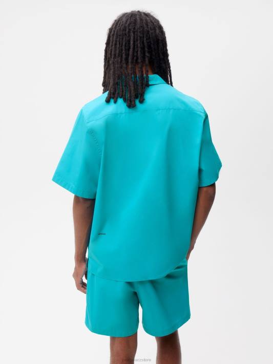 popelínová košile s krátkým rukávem z organické bavlny R6FH393 paví modrá oblečení Pangaia ženy