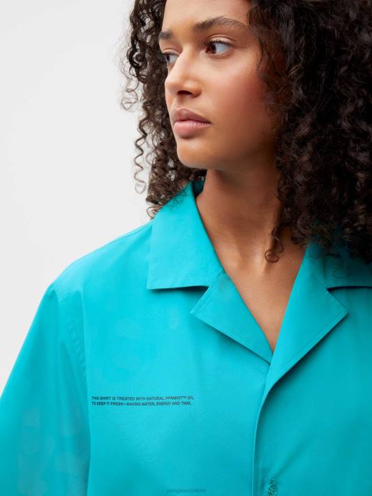 popelínová košile s krátkým rukávem z organické bavlny R6FH393 paví modrá oblečení Pangaia ženy