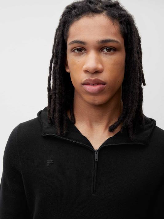 Mikina s kapucí na poloviční zip z merino vlny R6FH50 Černá oblečení Pangaia ženy