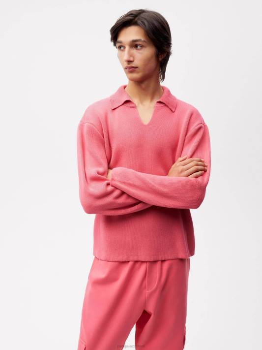 pletený svetr s otevřeným límečkem R6FH120 lotosově růžové oblečení Pangaia ženy