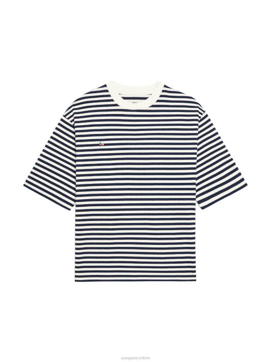 boxy tričko z recyklované bavlny s pruhy R6FH138 námořnická modrá oblečení Pangaia ženy